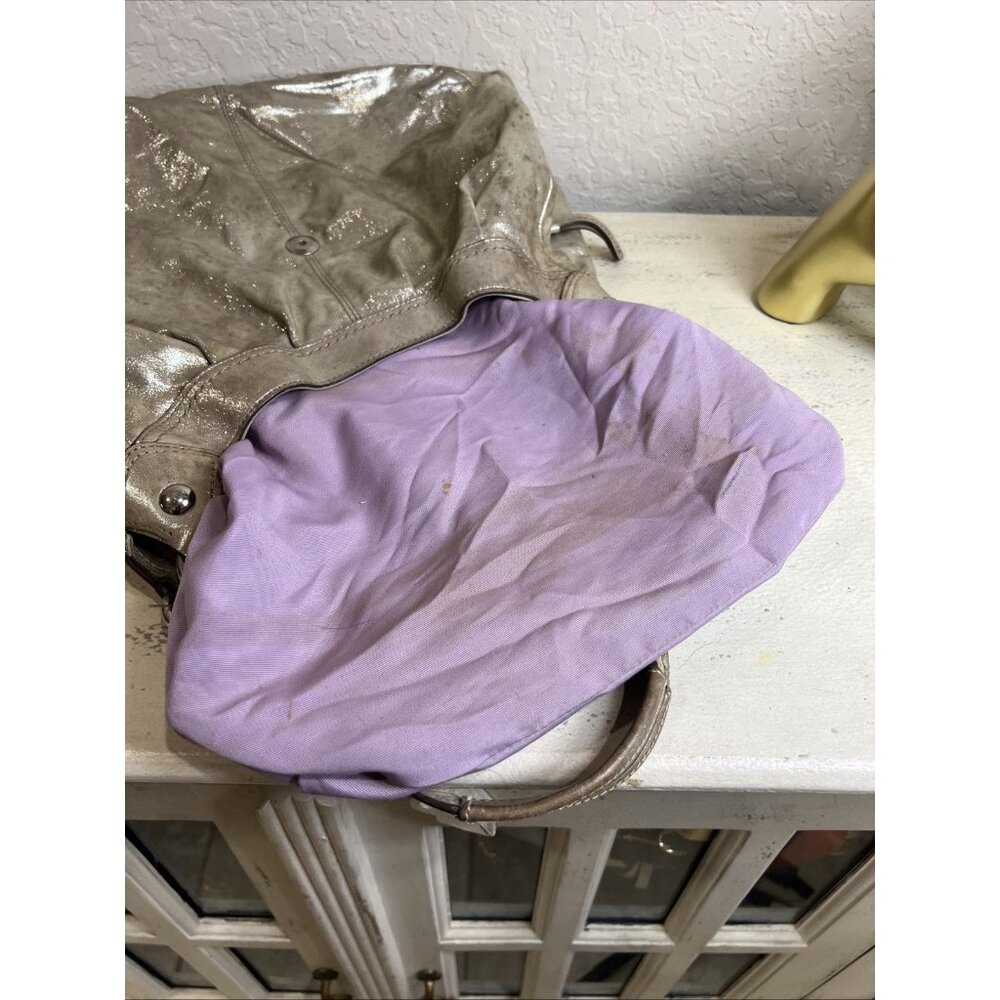 Coach (2011) Soho Lynn Metallic Champagne Shimmer Hobo Leather Bag Big Buckle - Picture 15 of 16